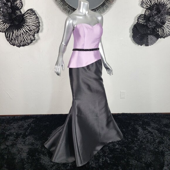 NWT~$685~FERIANI COUTURE~10~LILAC BLACK STRAPLESS BEADED MERMAID TRUMPET DRESS - Picture 9 of 16